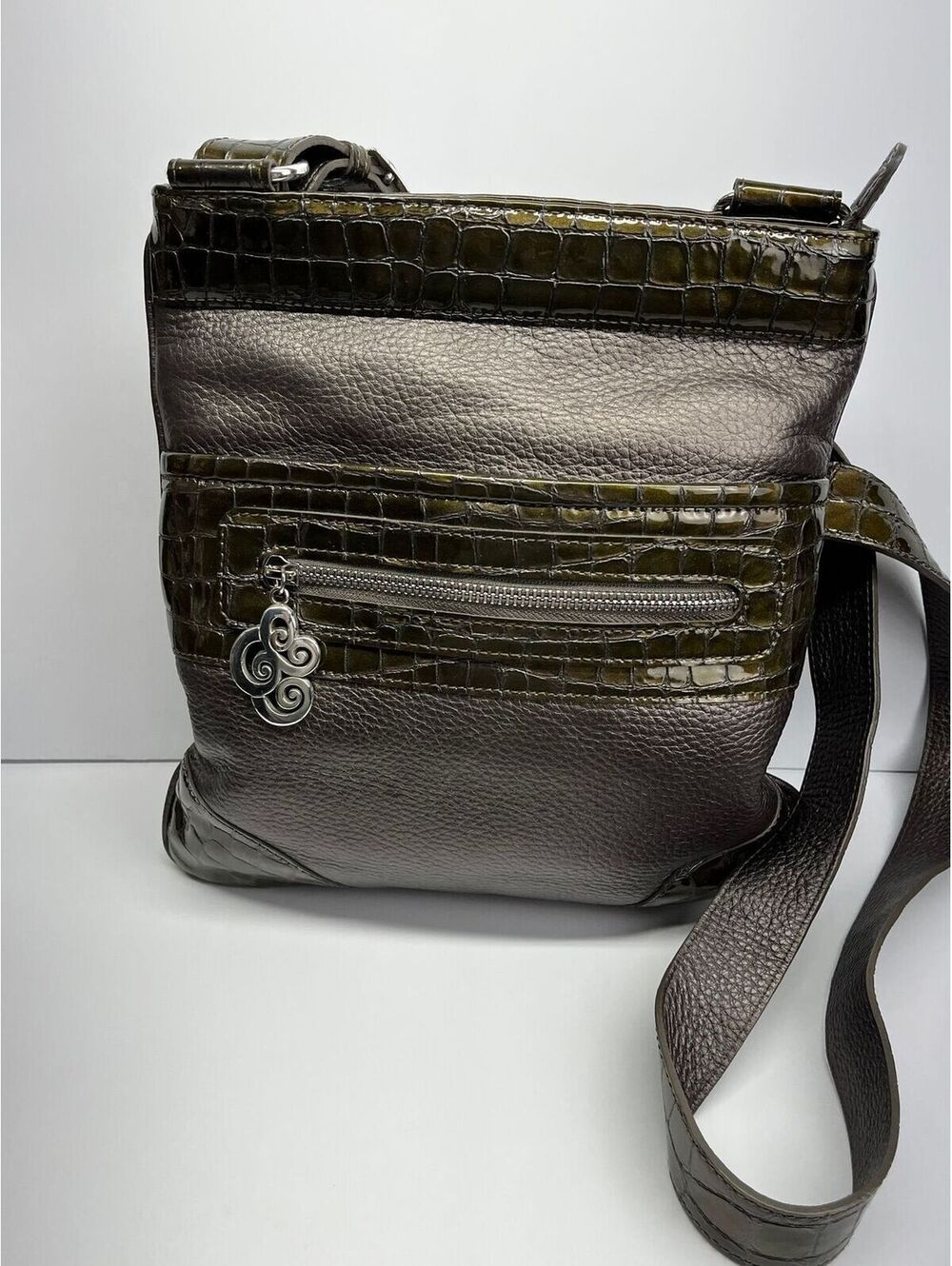 Brighton Olive & Brown Croc Embossed Crossbody Bag